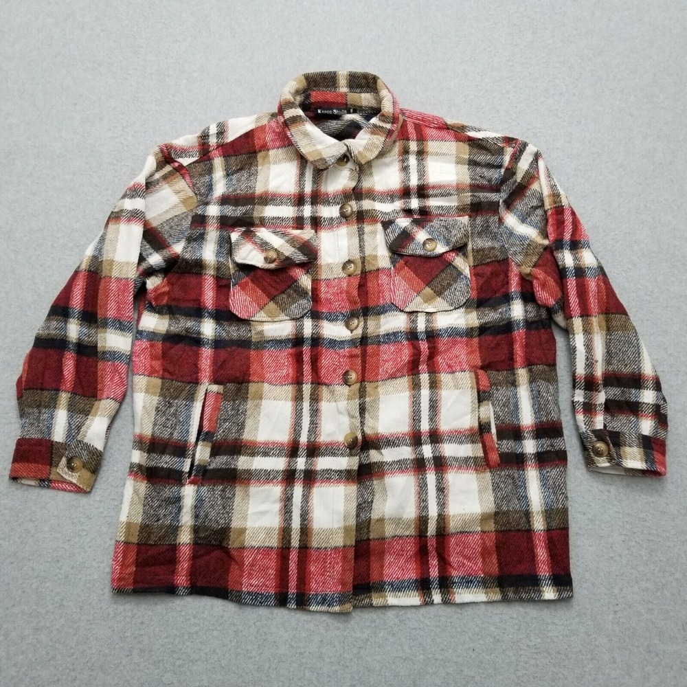 Knapp‎ Studio Jacket Womens Large Red Plaid Button Up Pockets Outdoor Shaket